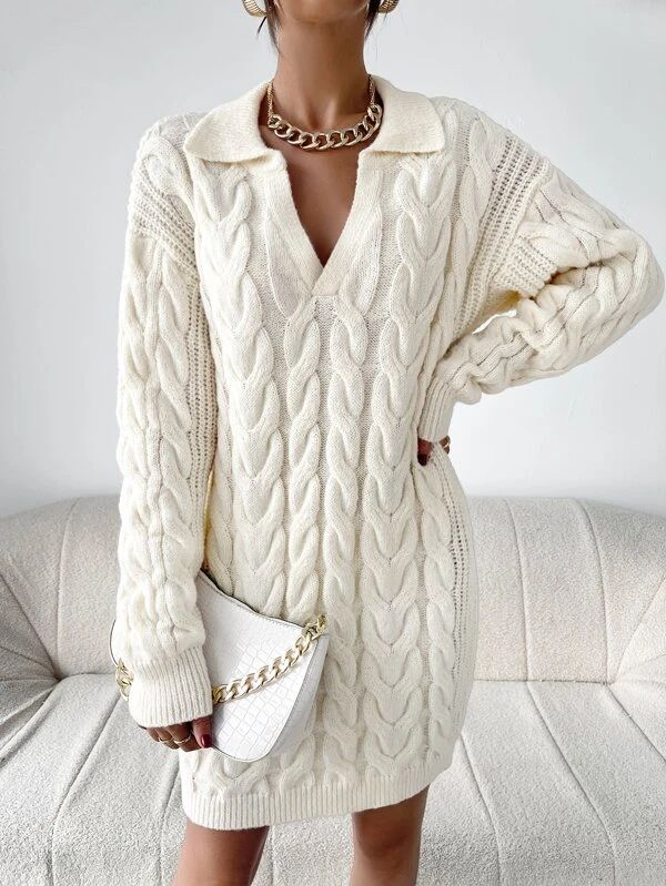 Cable Knit Drop Shoulder Sweater Dress
   
      SKU: sw2207150000263681
          (35 Reviews)  ... | SHEIN