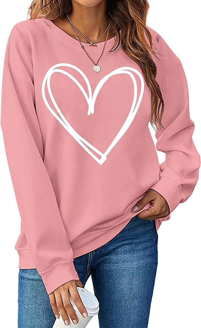 LHBNK Valentine's Day Sweatshirt Women Funny Leopard Love Heart Graphic Pullover Long Sleeve Shir... | Amazon (US)
