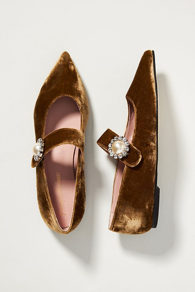 Pretty Ballerinas Ella Velvet Mary Jane Flats | Anthropologie (US)