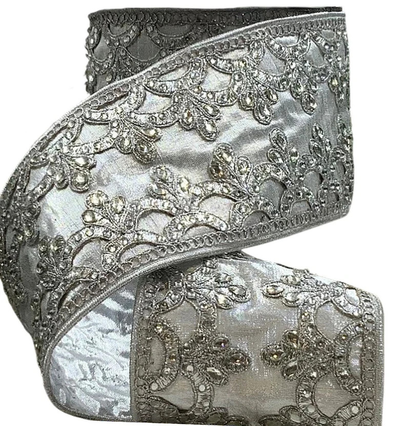 LUXE Designer Ribbon: 4 X 5yds Embroidered Silver - Etsy | Etsy (US)