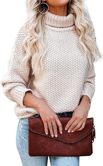 Lynwitkui Women Turtleneck Sweaters Batwing Sleeve Casual Loose Chunky Pullover Sweater Knit Tops | Amazon (US)