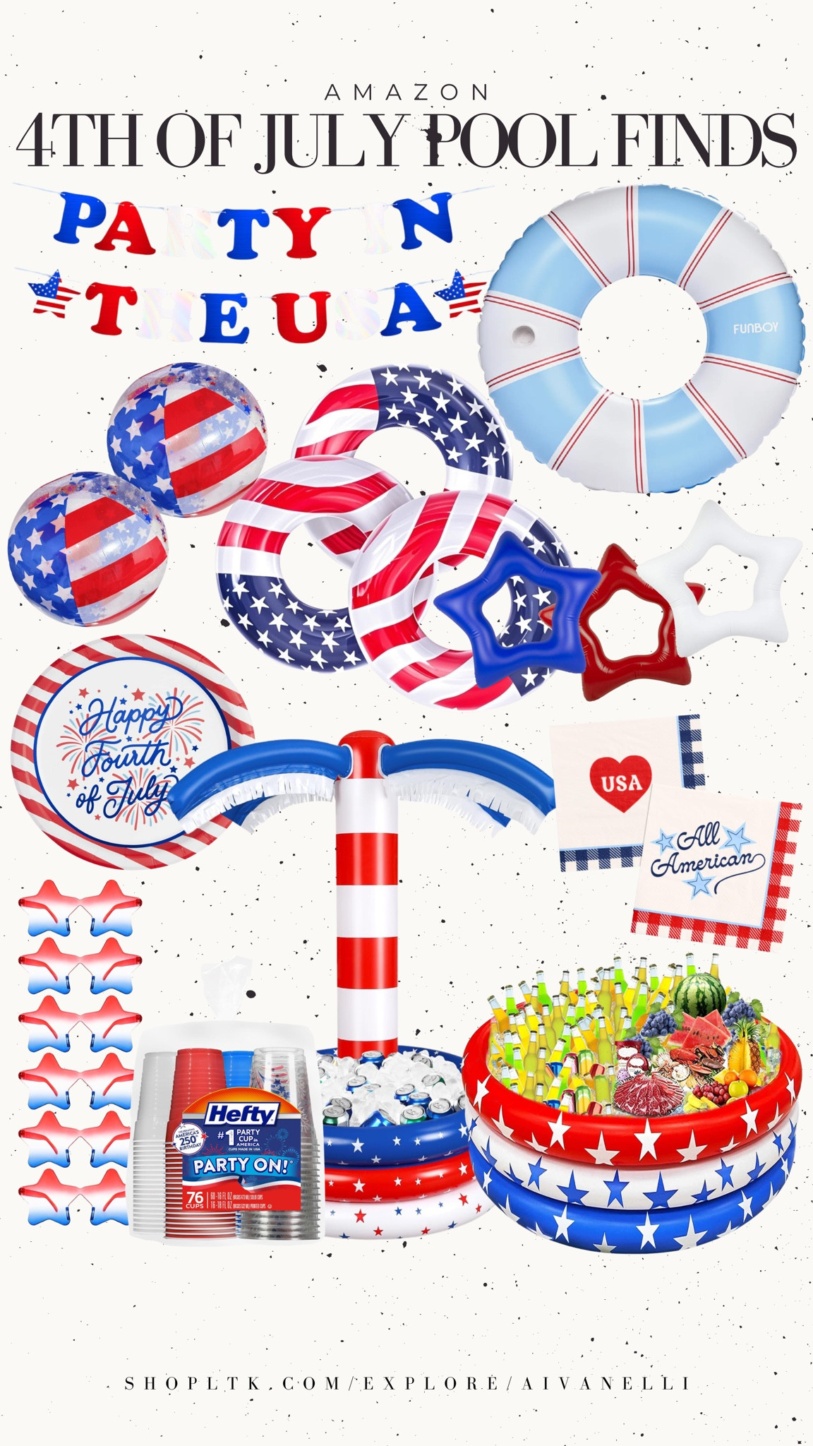 4th of July pool party essentials

Patriotic pool floats
Red white blue towels
Outdoor drink dispensers
Insulated tumblers
Waterproof Bluetooth speakers
Poolside serving trays
4th of July decorations
Outdoor lawn games
Sunscreen and cooling towels

#LTKSeasonal #LTKSaleAlert #LTKSwim