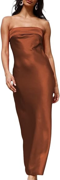 Realtix Satin Silk Backless Tube Tops Maxi Dress for Women Low Back Hollow Out Elegant Strapless ... | Amazon (US)