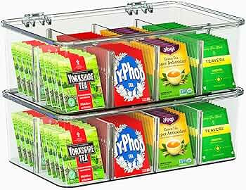 Utopia Home 2 Pack Tea Bag Organizer - Stackable Tea Bag Storage Organizer with Lid - Tea bag hol... | Amazon (US)
