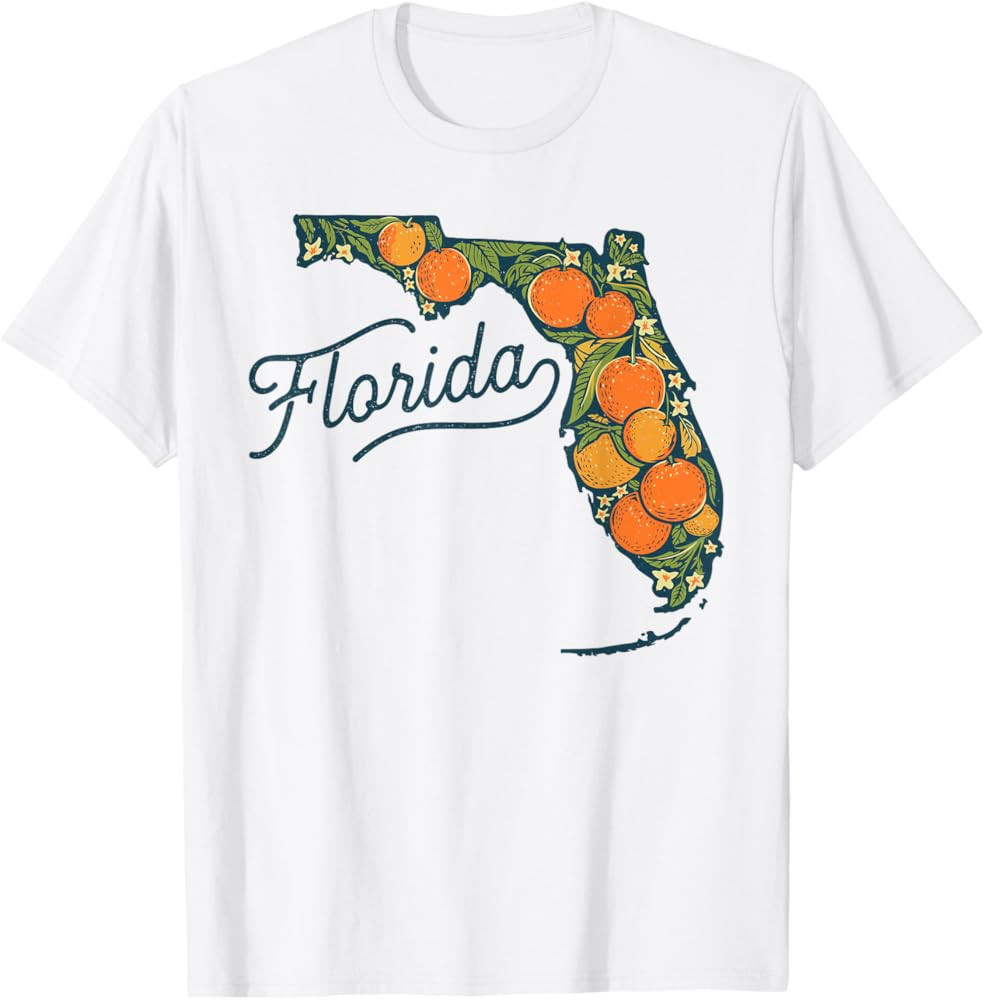 Florida Sunshine State Map Orange Citrus Fruit Retro Vintage T-Shirt | Amazon (US)