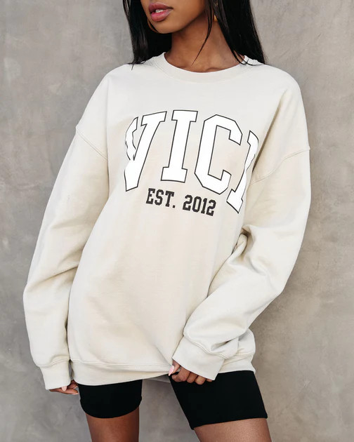 VICI Collegiate Oversized Sweatshirt - Tan - LAST CHANCE | VICI