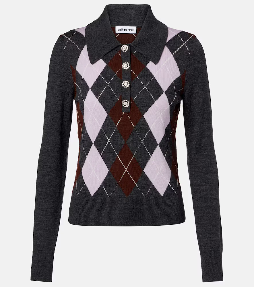 Self-Portrait Argyle wool polo sweater | Mytheresa (US/CA)