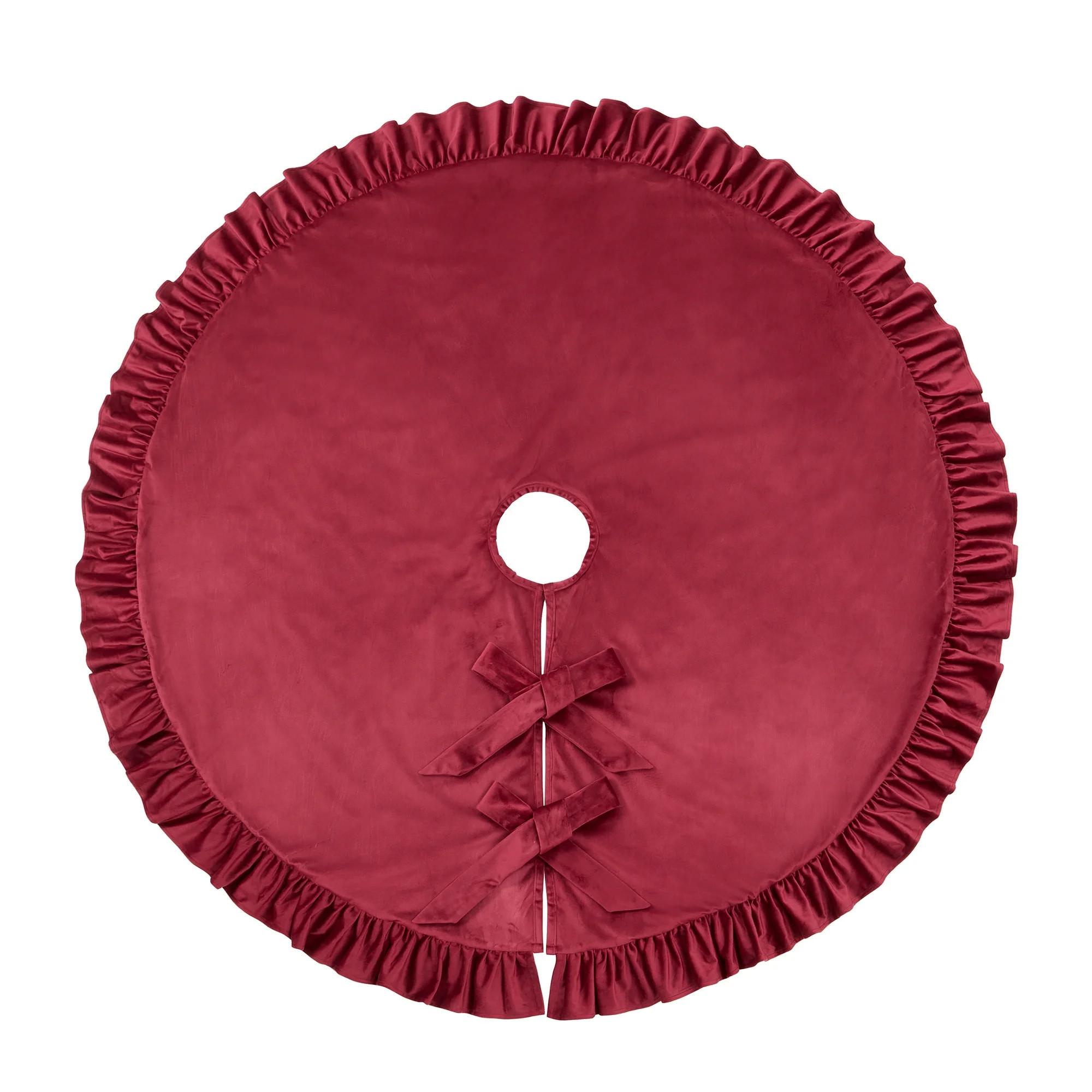 Red Ruffle Velvet Christmas Tree Skirt, 52", by My Texas House - Walmart.com | Walmart (US)