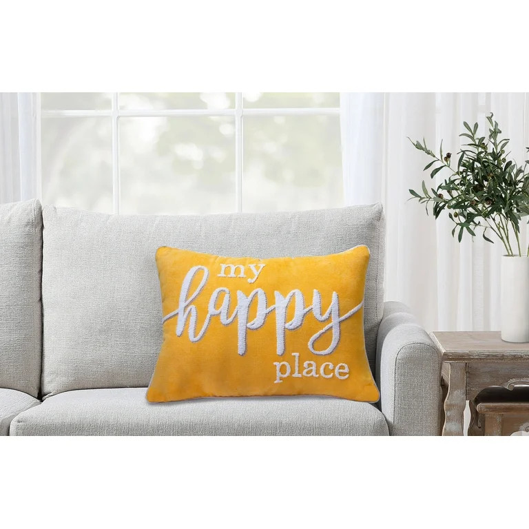 Better Homes & Gardens Decorative Throw Pillow, My Happy Place, Oblong, Yellow, 14" x 20", 1Pack | Walmart (US)