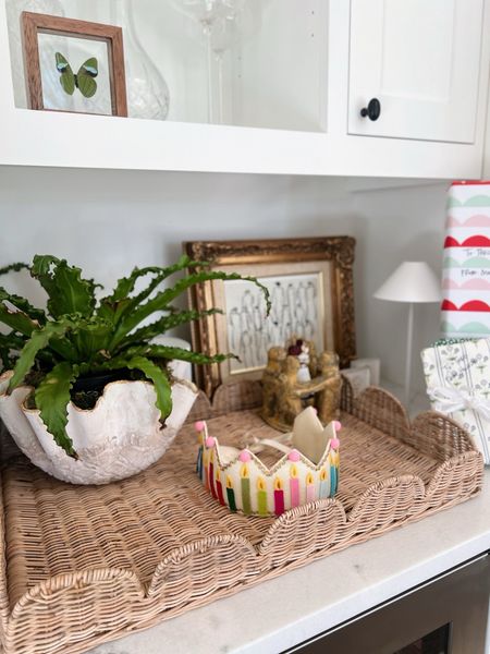 Felt birthday crown and scalloped wicker tray

#LTKparties #LTKhome