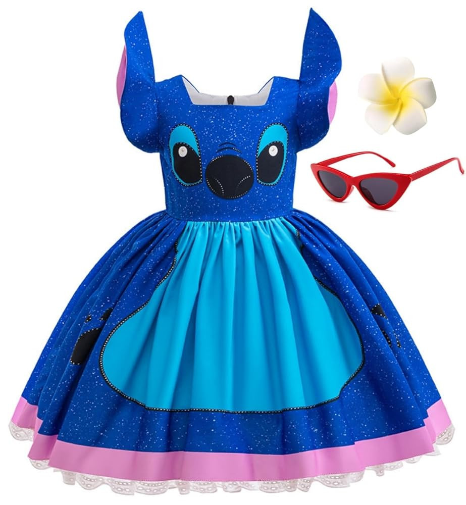 ZKR Lilo Costume Hawaiian Dress for Girls Halloween Cospay Outfit With Flower Hair Clips and Sung... | Amazon (US)