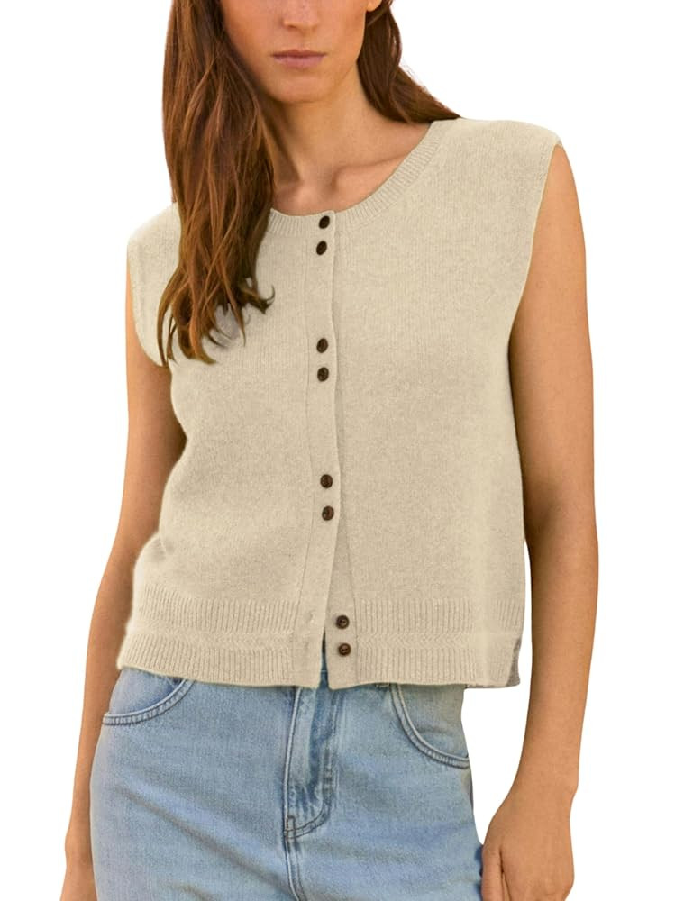 Women's Lightweight Cardigan Sleeveless Button Down Sweater Vest Casual Trendy Slim Knit Tank Top... | Amazon (US)