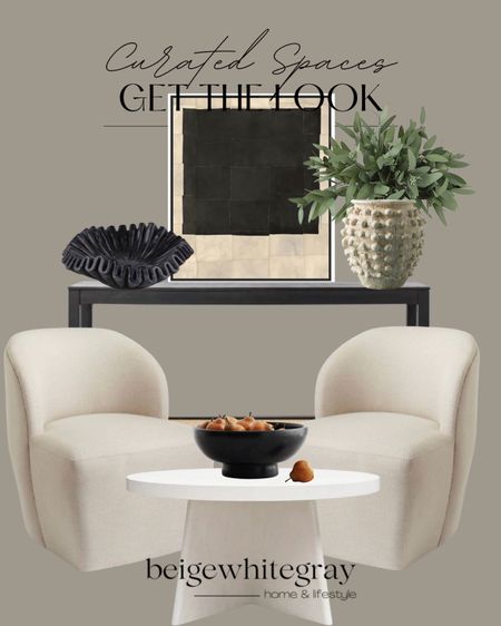 Curated spaces!! The black console table is target and beautiful!! Love the scolloped bowl and a crowd favorite the minka pot and the real touch eucalyptus stems!! Love these beautiful curved chairs and the affordable coffee table from Walmart. And don’t snooze on this beautiful art!! 

#LTKFind #LTKstyletip #LTKhome