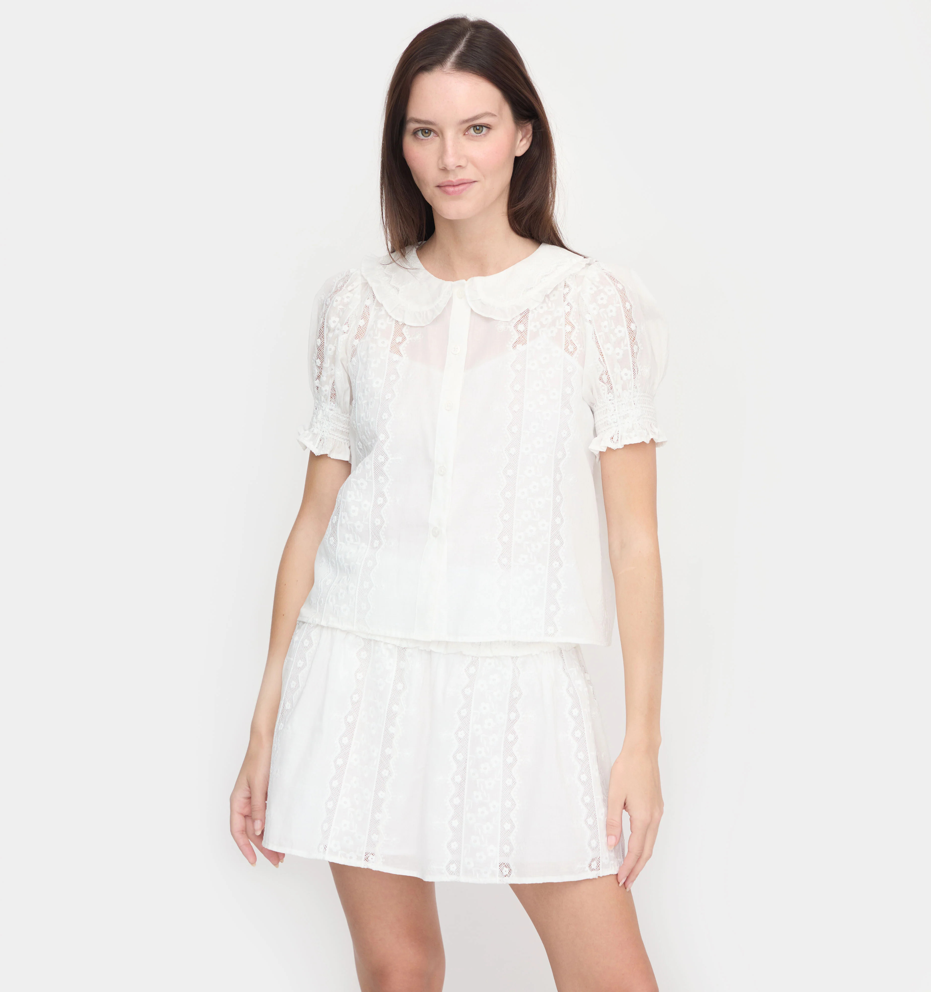 The Delphine Mini Nap Skirt - White Broderie Voile | Hill House Home US