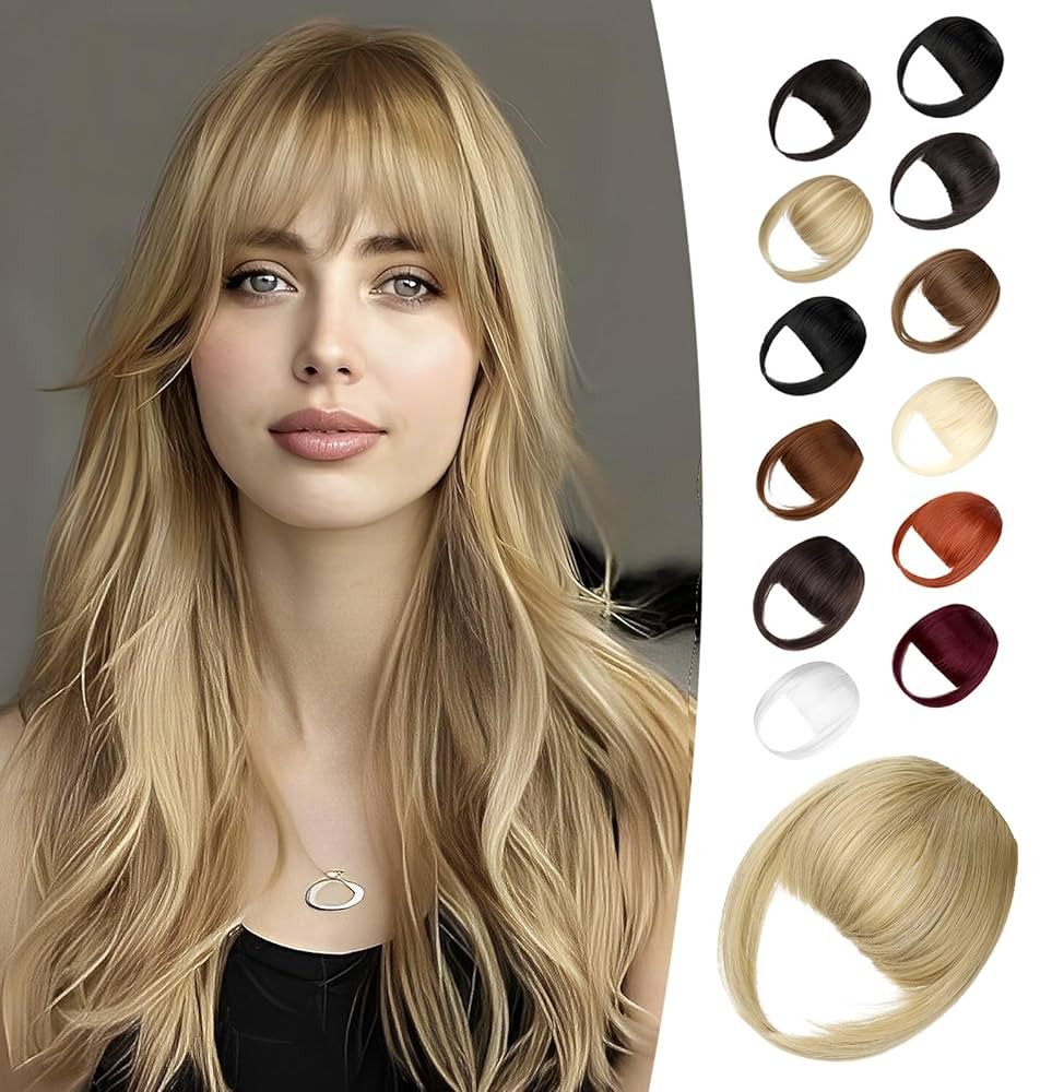 Clip in Bangs,Natural Fake Bangs Hair Clip,Ash Blonde French Bangs Hair Extensions Fringe with Te... | Amazon (US)