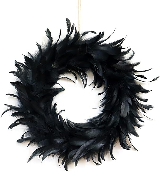 Firlar Artificial Black Feather Wreath, Front Door Wreath Door Hanging Spooky Scene Decor Photos ... | Amazon (CA)