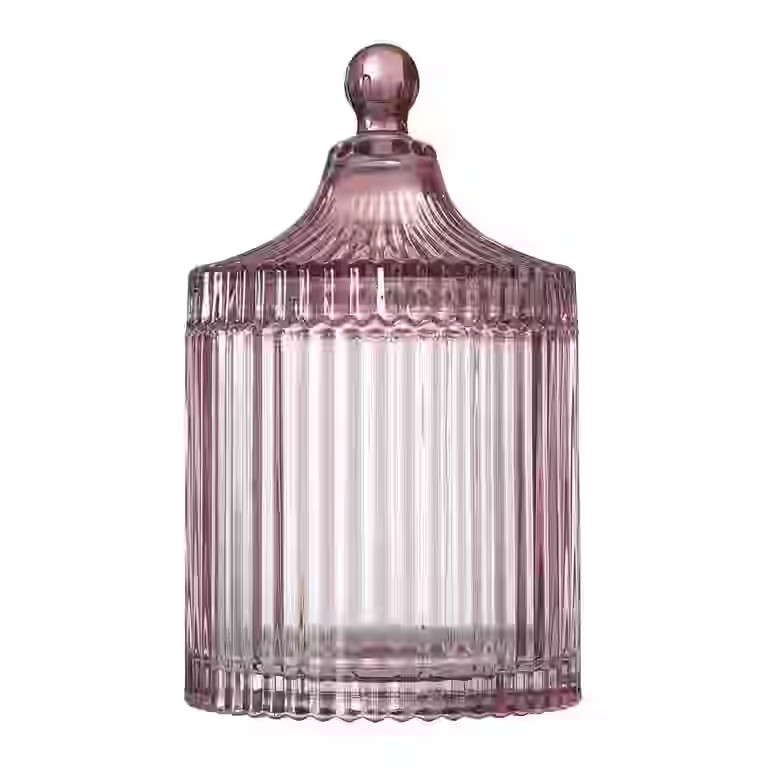 Beautiful Contemporary Rose Ribbed Glass Lidded Decorative Jar by Drew Barrymore, 4.09" L x 6.69"... | Walmart (US)