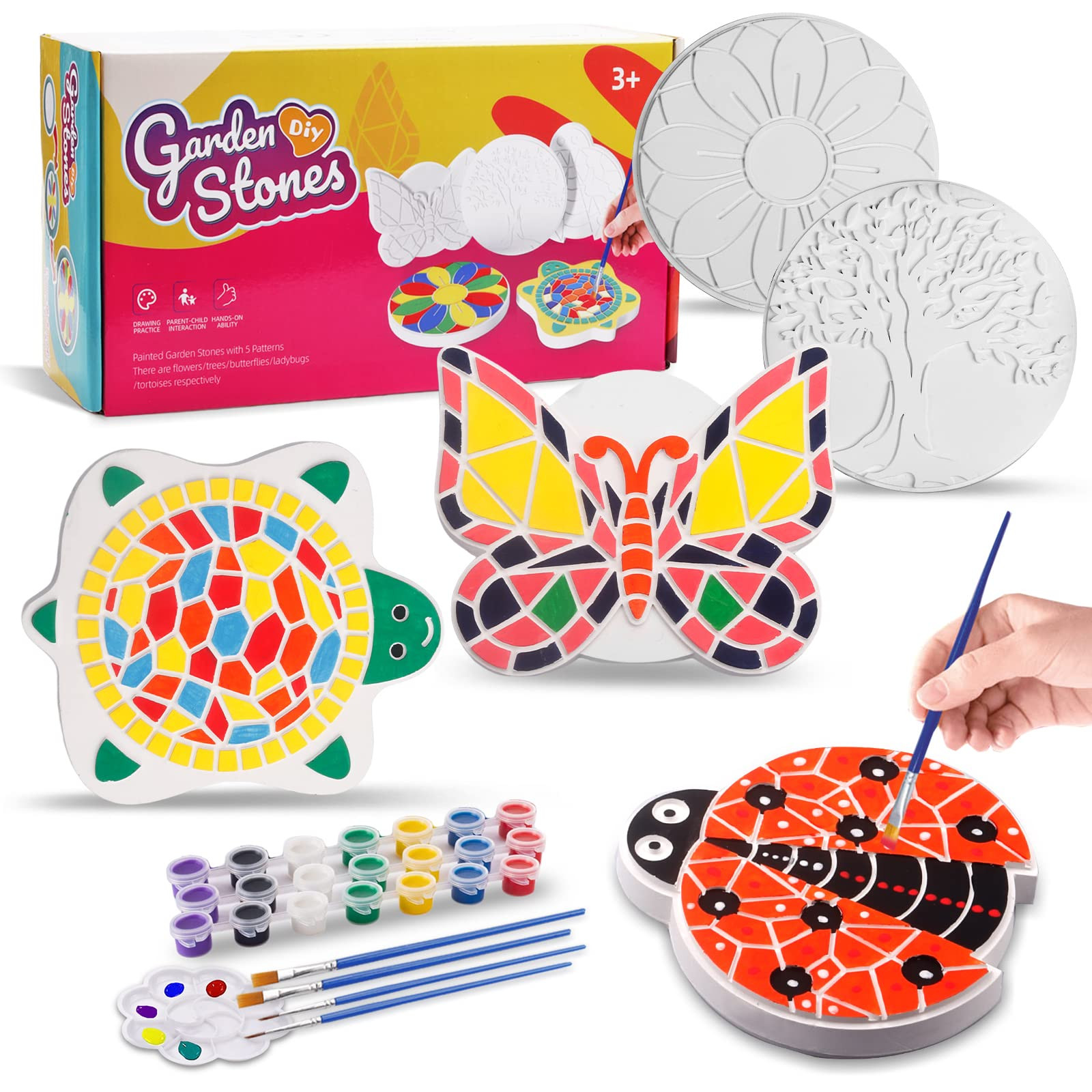 Weilim Paint Your Own Stepping Stones 5-Pack for Kids, Boys & Girls Ages 3-12, Butterfly, Turtle,... | Amazon (US)