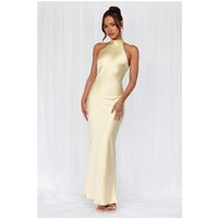 The Cleo Halter Satin Maxi Dress Yellow | Hello Molly (US)