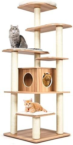 PETSITE 69'' Wooden Cat Tree for Indoor Cats Large, Anti-Tipping Cat Tower Condo House, Modern Ac... | Amazon (US)