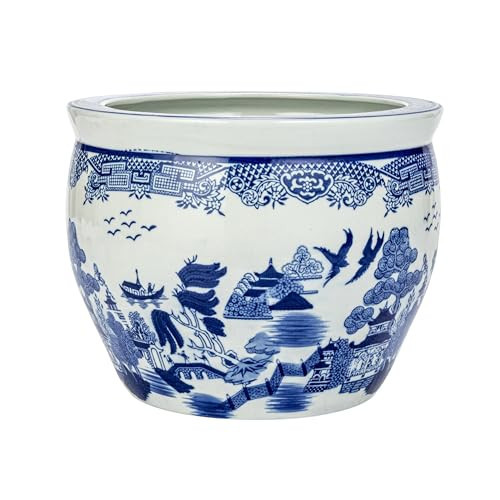 Creative Co-Op Hand-Painted Stoneware Planter, Blue and White | Amazon (US)