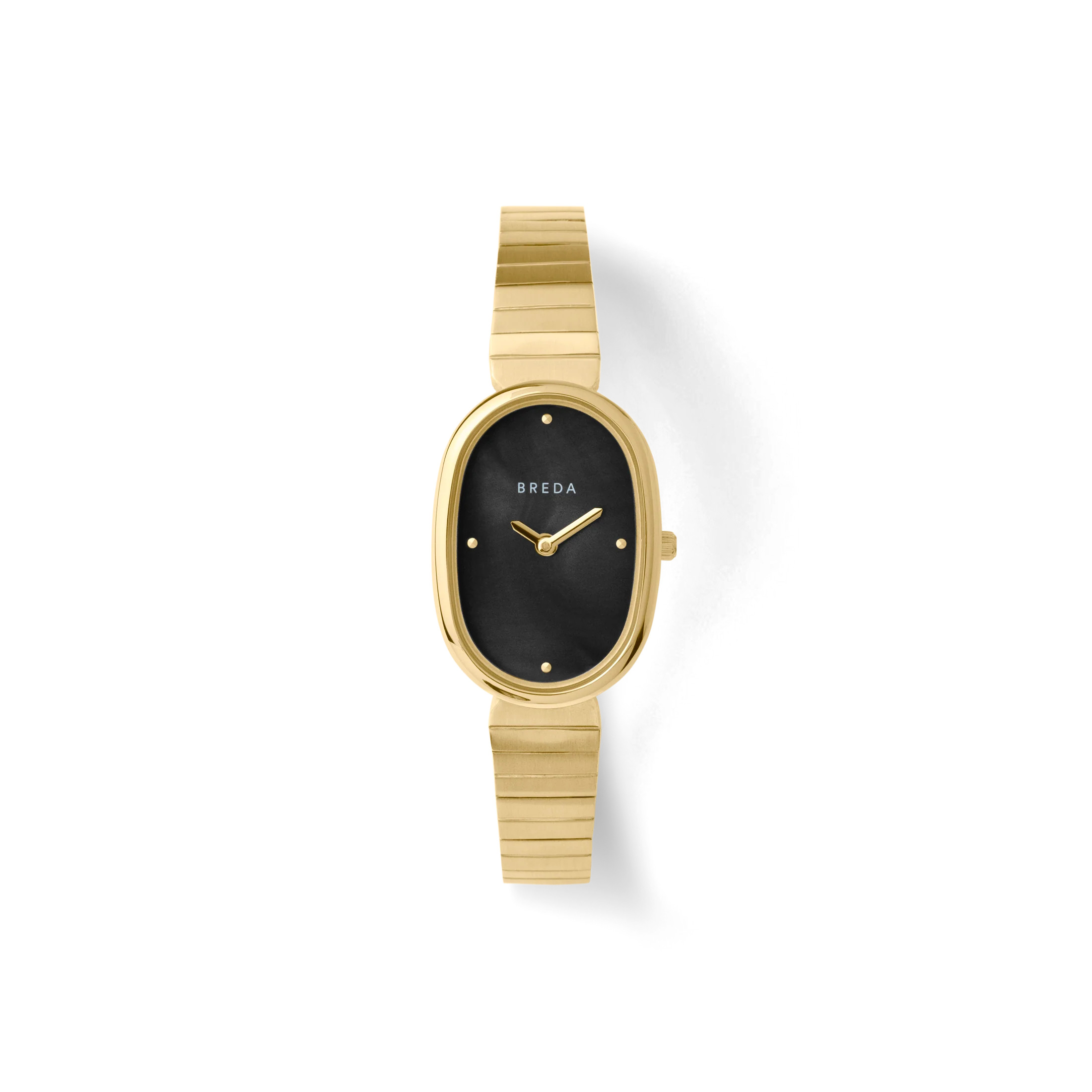 Jane | Metal Oval Watch | 23mm Oval Case | Midnight Black Mother Of Pearl Dial & Gold-Plated Stai... | Breda
