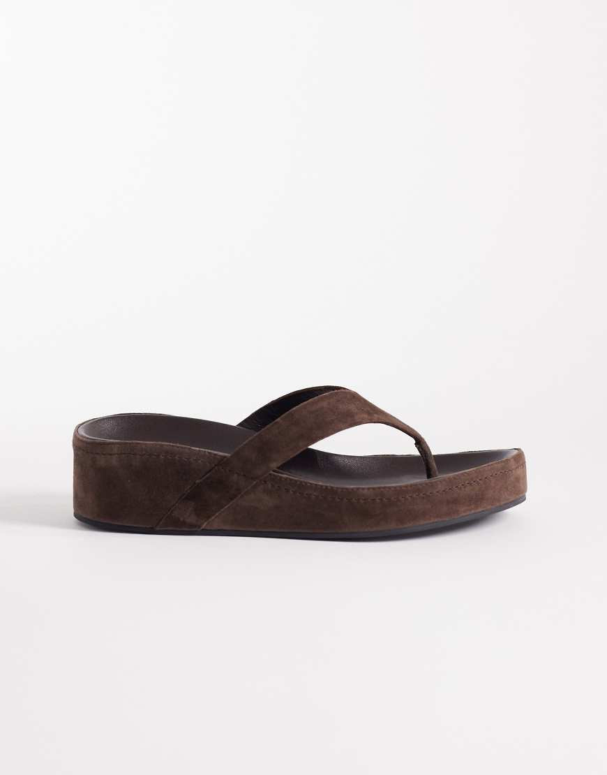 Tony Bianco Blaire real suede flip flops in espresso-Brown | ASOS (Global)
