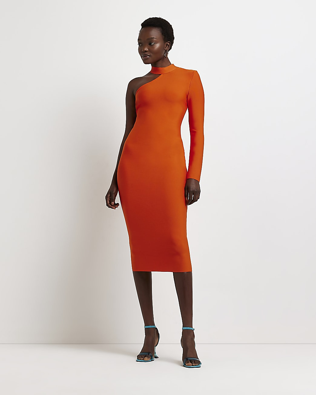Orange one shoulder bodycon midi dress | River Island (UK & IE)