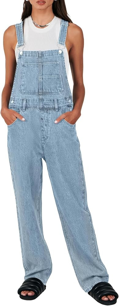 ANRABESS Overalls for Women Denim Jumpsuits Casual Loose Fit Adjustable Strap Bib Overall Jeans R... | Amazon (US)