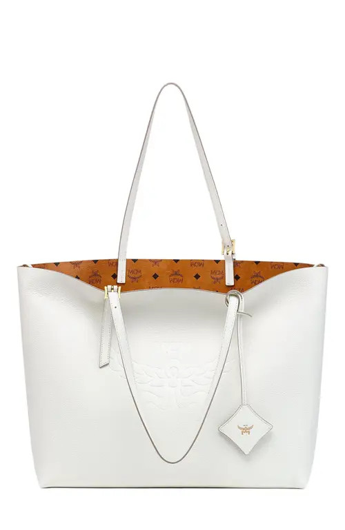 MCM Himmel Shopper in Embossed Logo Leather in Egret at Nordstrom | Nordstrom