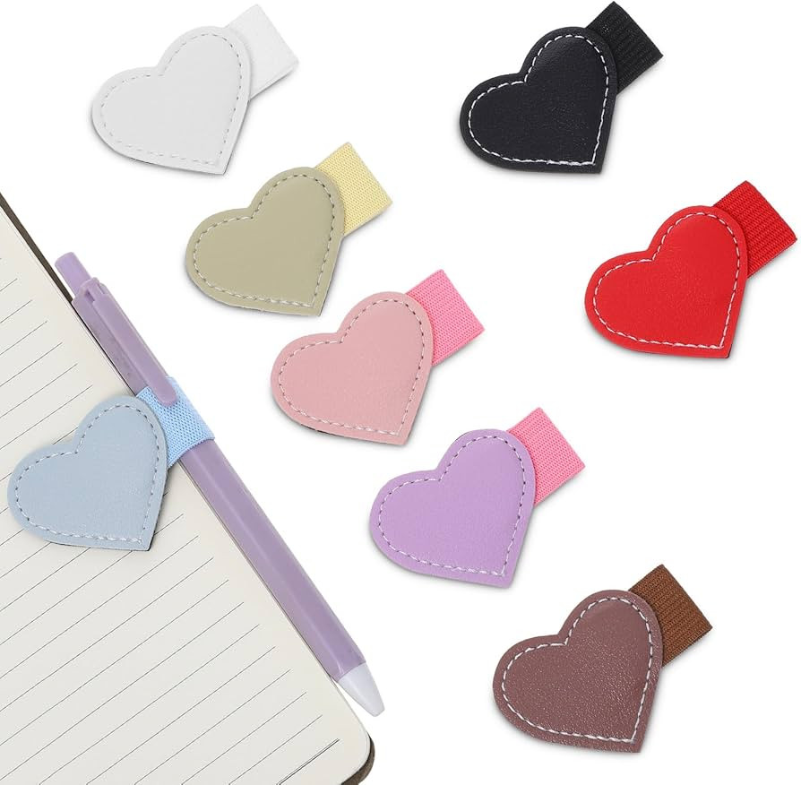 8 Pack Heart Pen Loop Holder Set, Colorful Self-adhesive Leather Pen Holders for Notebook with El... | Amazon (US)