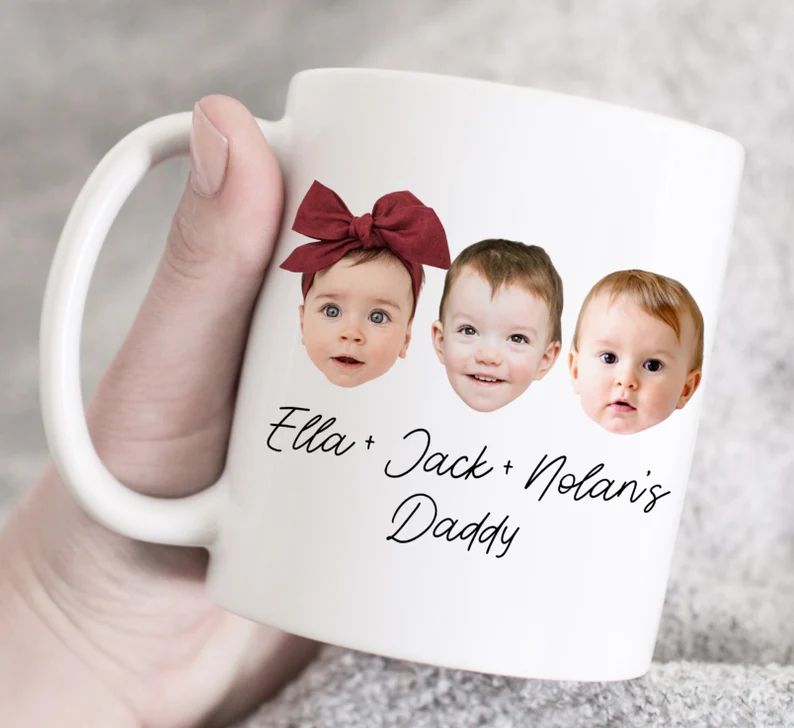 Three baby face mug, gift for grandfather, gift for grandmother, grandchild custom mug, baby face... | Etsy (US)