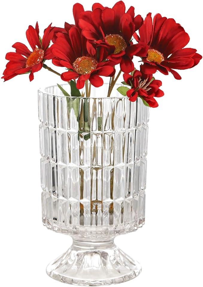 VanEnjoy Pedestal Base Glass Vase Wide Mouth vases for Flowers, Embossed Flower Vase Decorative f... | Amazon (US)