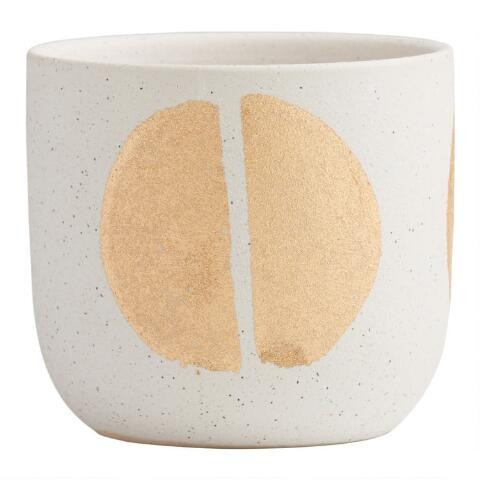 White And Gold Geometric Ceramic Planter | World Market