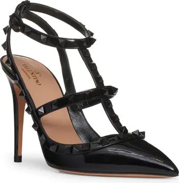 Rockstud Patent T-Strap Pointed Toe Pump (Women) | Nordstrom