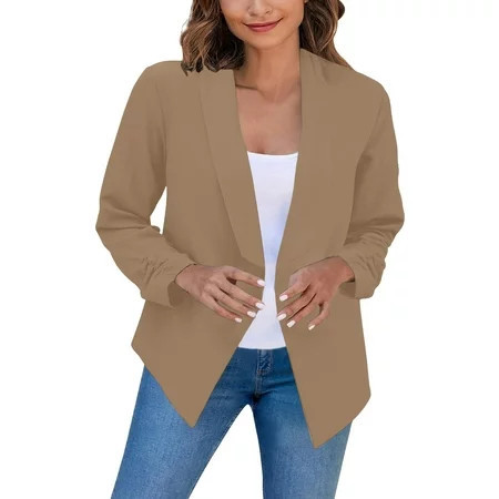 njshnmn Womens Blazers Blazer Jackets for Women Ladies Jacket Coat Slim Fit Lapel Office Work Open Front Blazer Khaki M | Walmart (US)