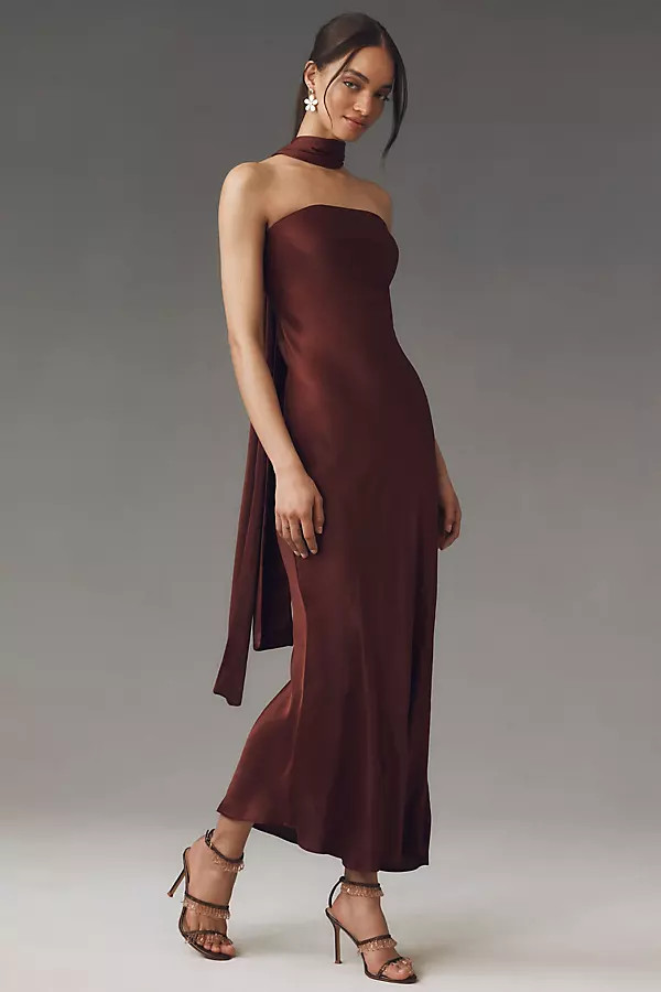 BHLDN Leah Strapless Satin Scarf Slip Midi Dress | Anthropologie (US)
