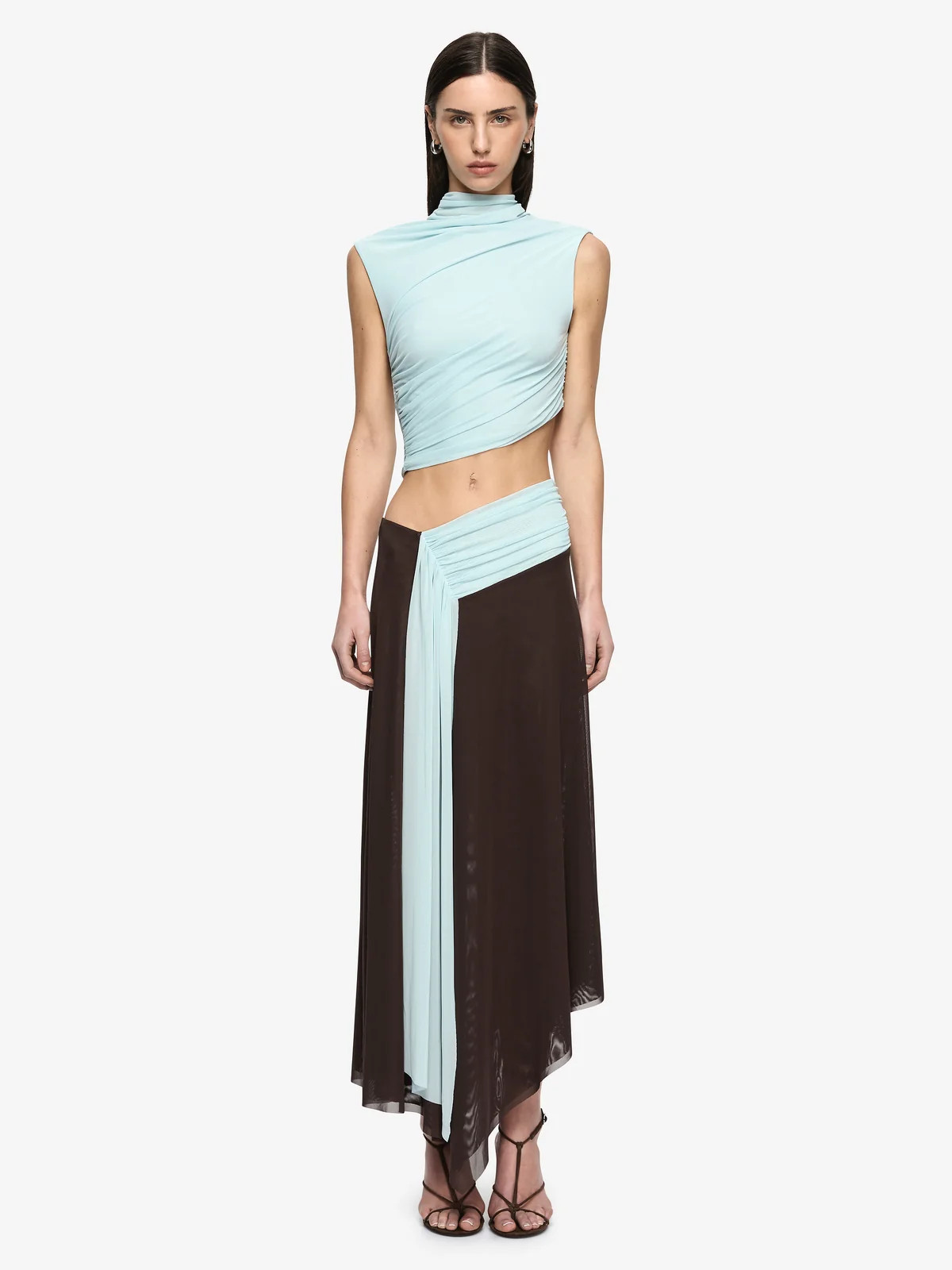 CONNI ASYM MIDI DRESS - ARCTIC BLUE / DARK CHOC | Bec & Bridge (Global)