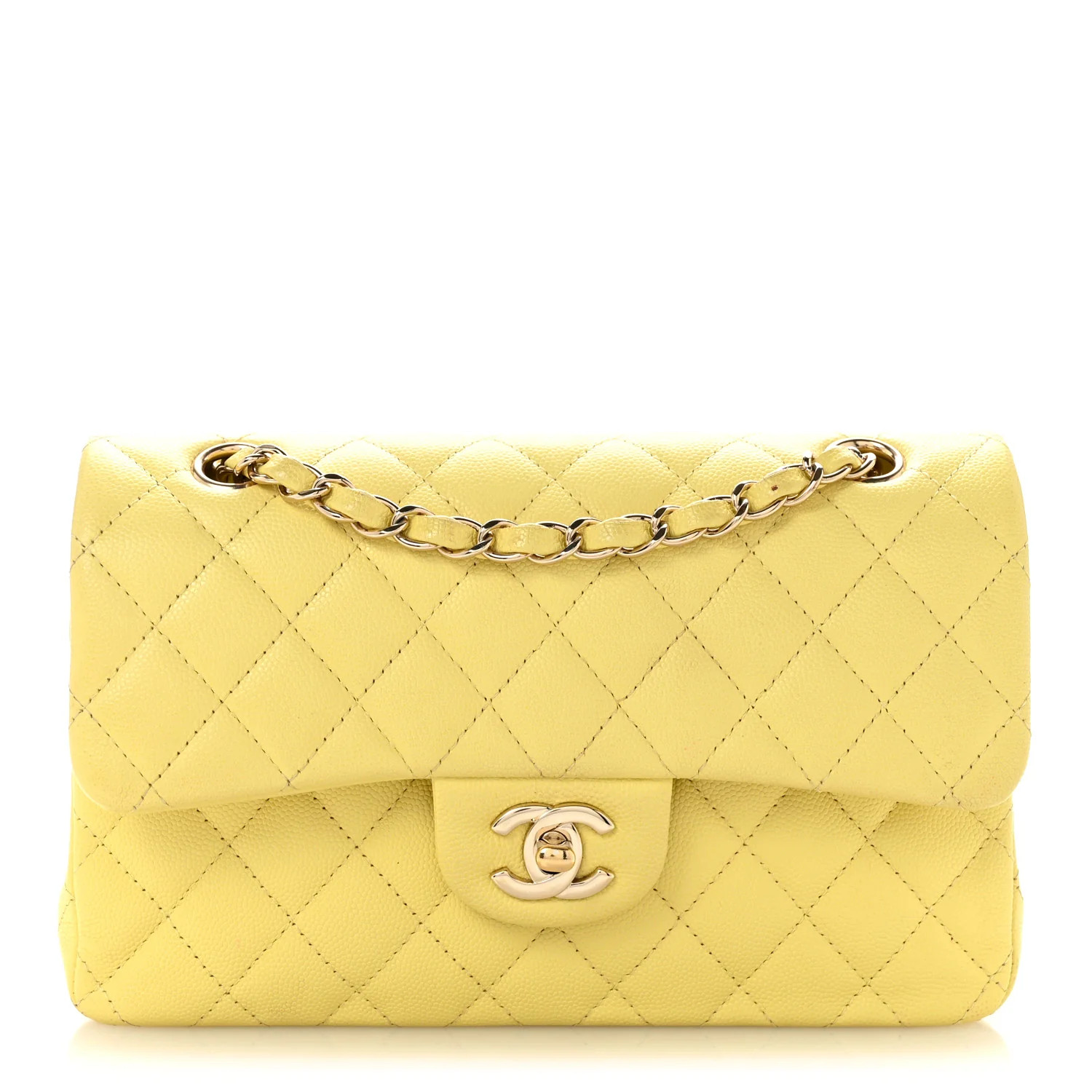 Caviar Quilted Small Double Flap Light Yellow | FASHIONPHILE (US)