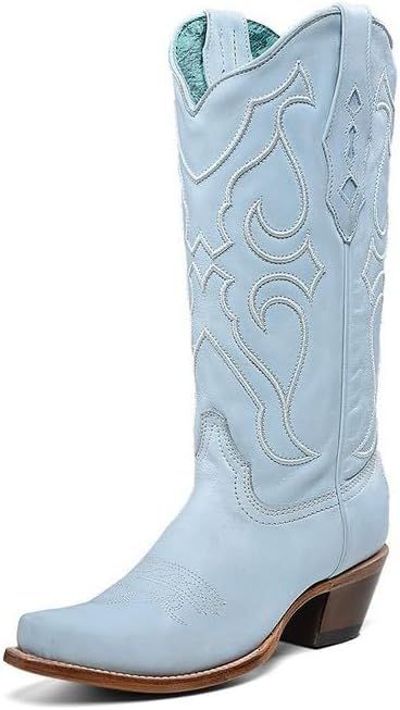 CORRAL LADIE'S BABY BLUE EMBROIDERY, LEATHER SOLE, COWHIDE LEATHER, WESTERN BOOTS, Z5253 | Amazon (US)
