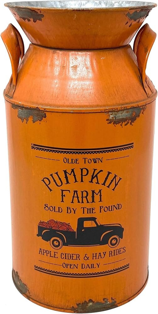 Pumpkin Farm Milk Can Water Jug Vase Planter Vintage Rustic Galvanized Metal Seasonal Fall Thanks... | Amazon (US)