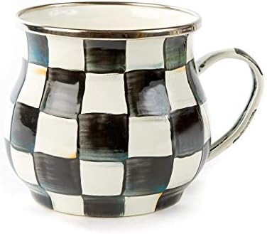 MacKenzie-Childs Courtly Check Coffee Cup, Black-and-White Enamel Coffee Mug | Amazon (US)