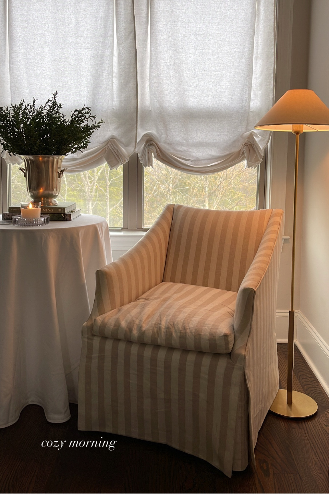 love how this little space has come together recently 🤎 floor lamp currently on sale which is rare. went with color “cool white” for the Roman shades 

#LTKhome #LTKsalealert