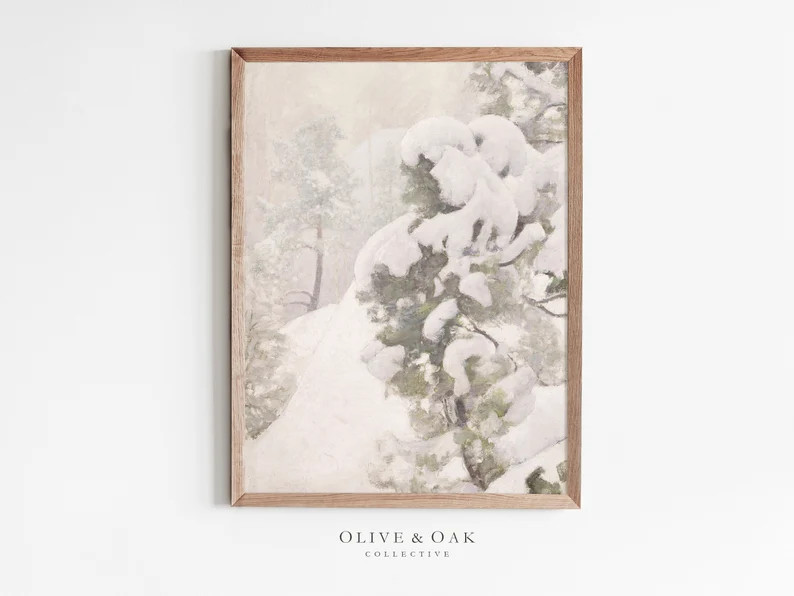 Snowy Trees Painting / Winter Landscape Print / Cozy Aesthetic Decor PRINTABLE / 334 - Etsy | Etsy (US)