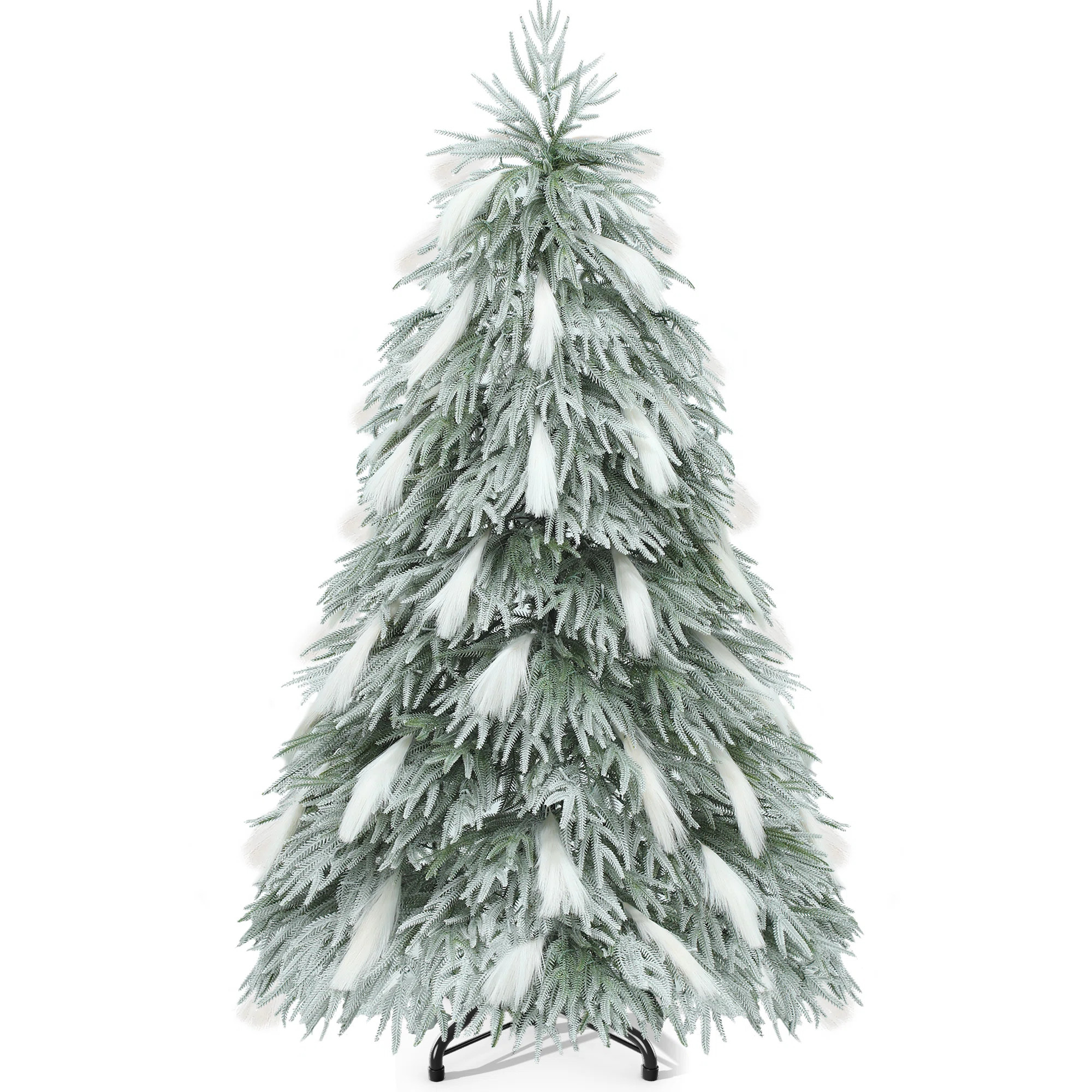 Pre-Lit Snow-Flocked Pampas Christmas Tree with Branch Tips & Feathers, and Lights | Wayfair North America