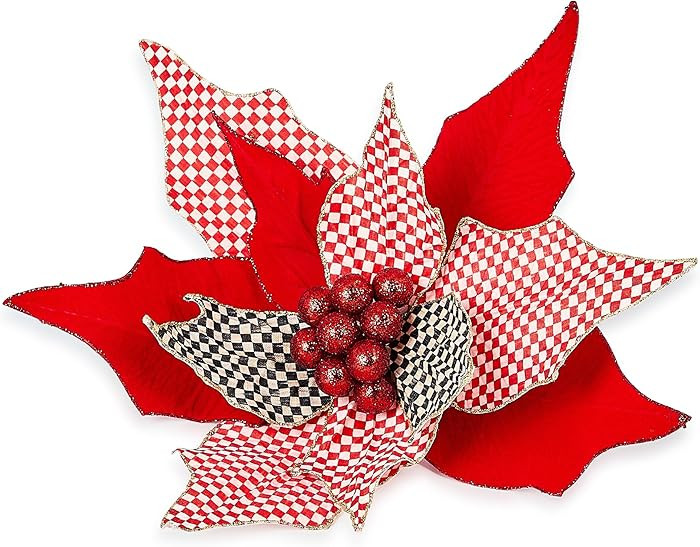 MACKENZIE-CHILDS Poinsettia Clip, Christmas Flower Ornament and Tree Decoration, Jumbo, Check It ... | Amazon (US)