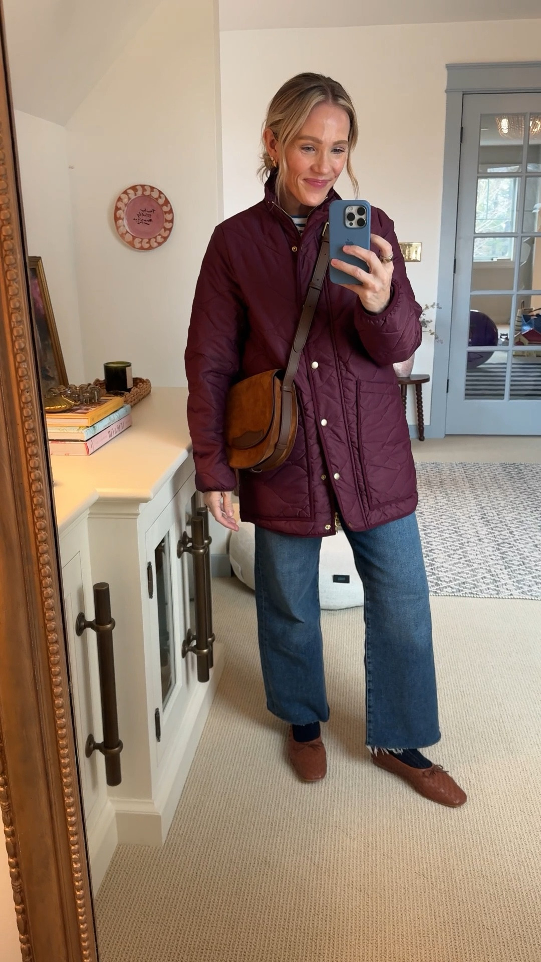 Wearing my regular size small in the $100 quilted jacket ~ more colors and is SO GOOD. is restocked often, woven flats are also under $100 and true to size, perfect for now and early Spring outfits. Linked more @onequince favorites too!  #quincepartner @Shop.LTK #liketkit 

#LTKOver40 #LTKootd #LTKFindsUnder100