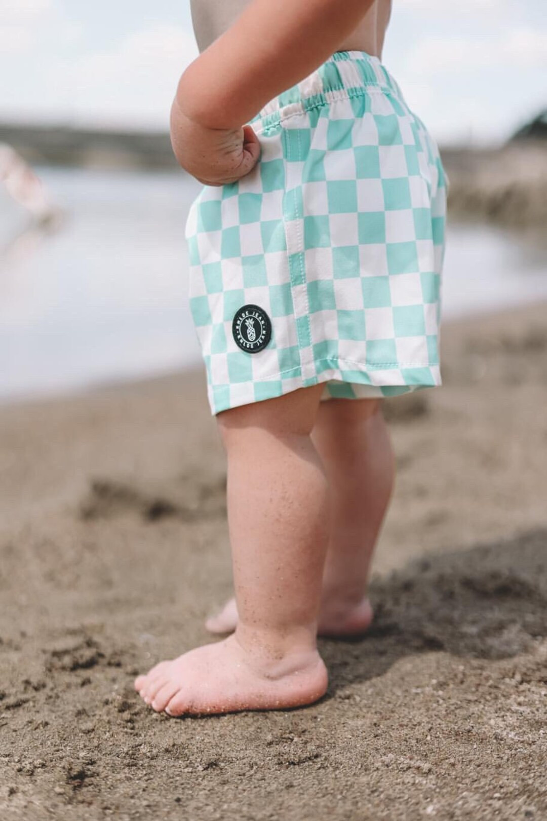 Seafoam checker swim trunks boys and toddler swim trunks | Etsy (US)