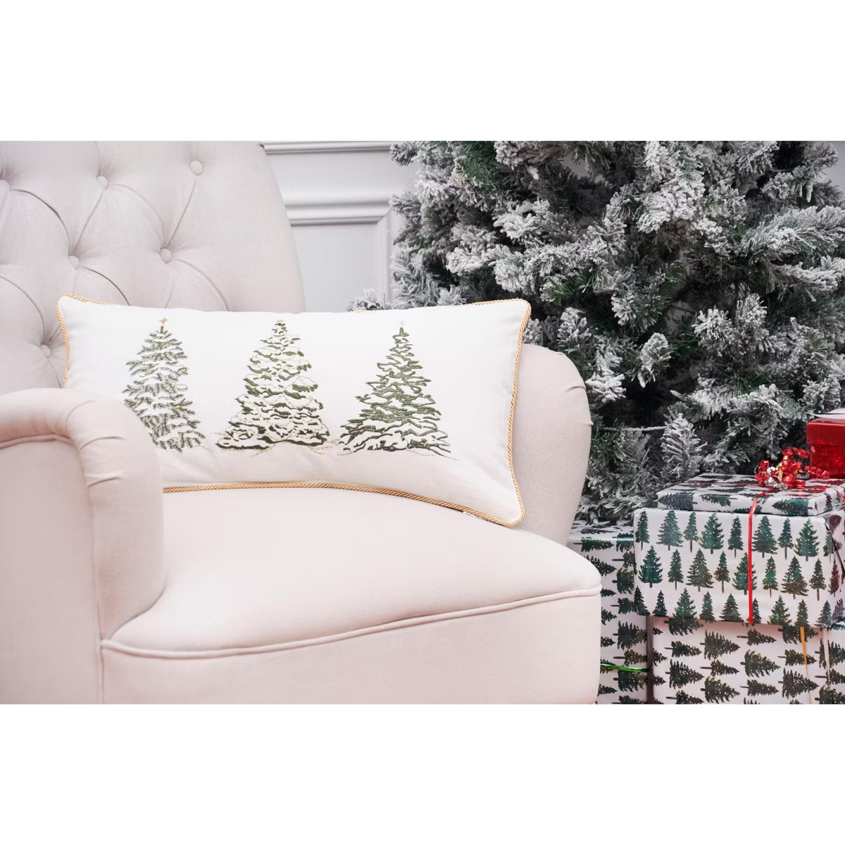 C&F Home Golden Pine Christmas Trees Cotton Blend Embroidered Accent Pillow 12" x 24" | Target