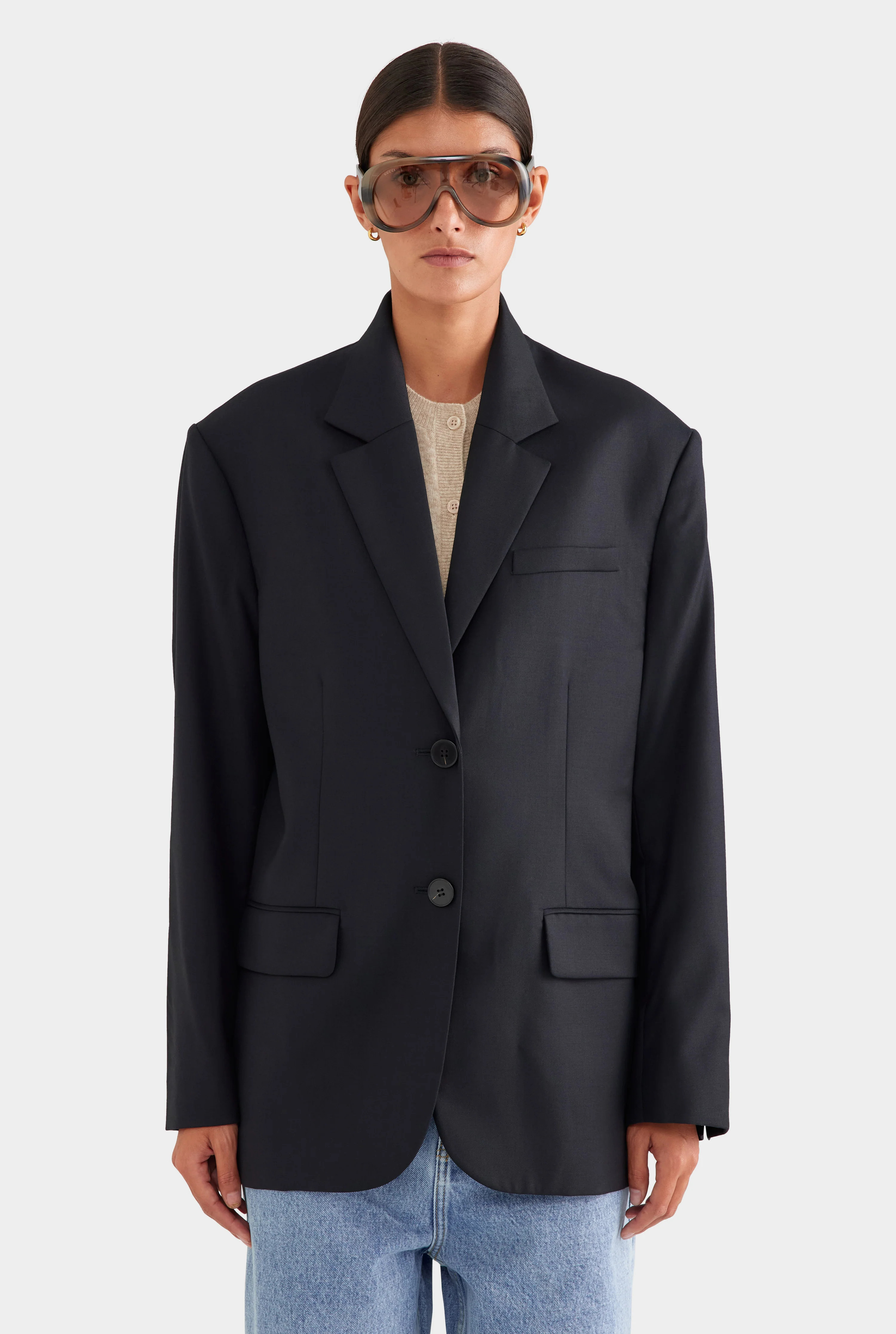 Womens Relaxed Wool Blazer Black | Venroy | Venroy AU